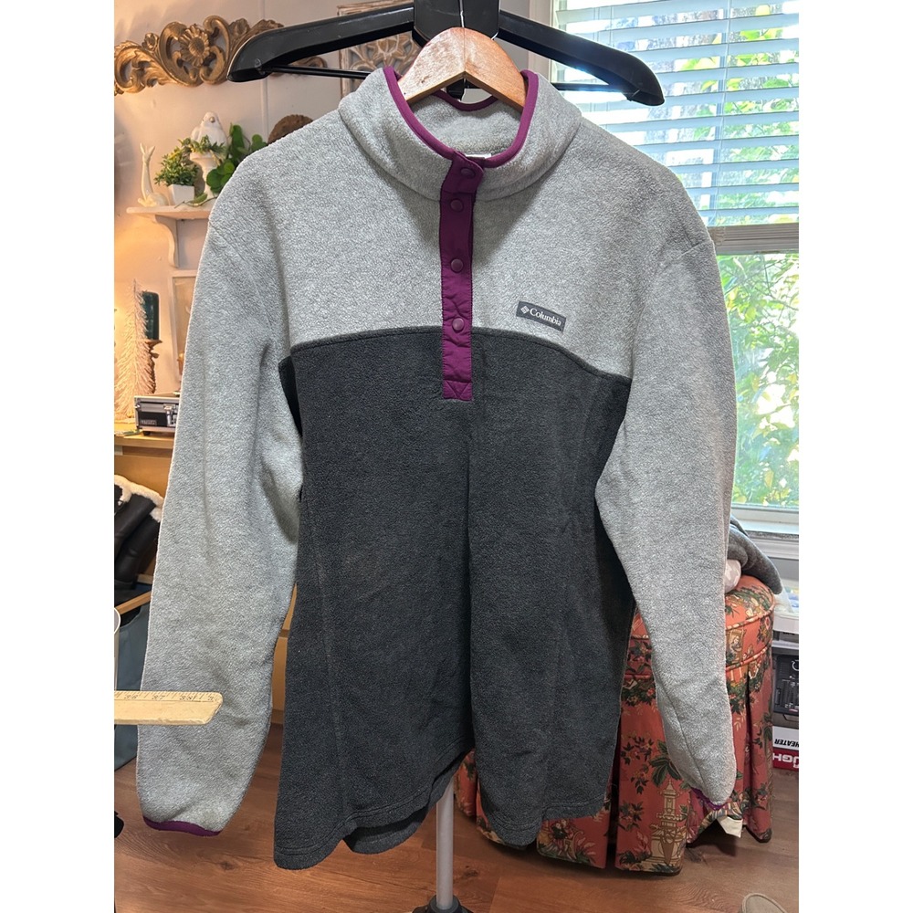 Columbia Men's Fleece Pullover Jacket Gray Purple Snap Neck Size 3X